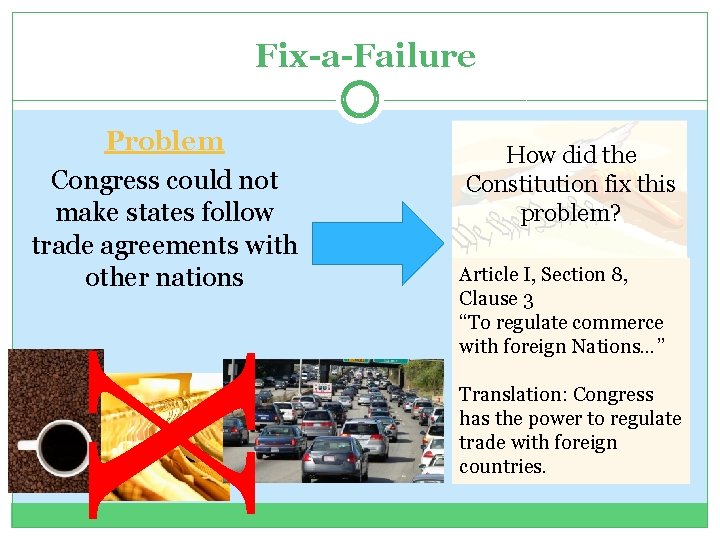 Fix-a-Failure Problem Congress could not make states follow trade agreements with other nations How