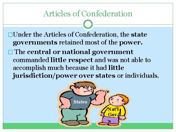 Articles of Confederation �Under the Articles of Confederation, the state governments retained most of