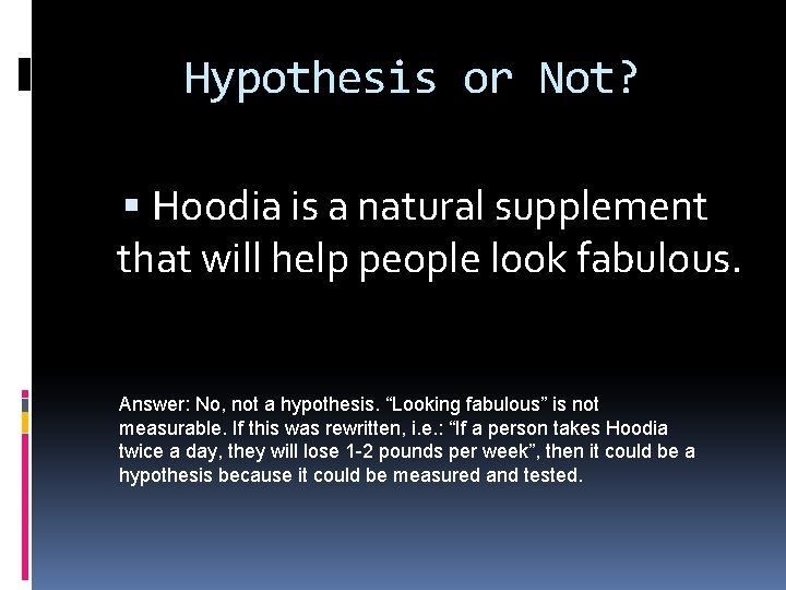 Hypothesis or Not? Hoodia is a natural supplement that will help people look fabulous.