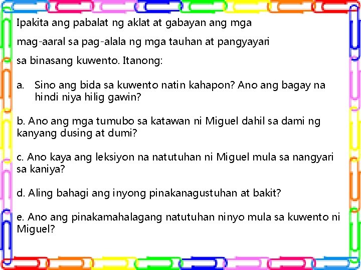 Ipakita ang pabalat ng aklat at gabayan ang mga mag-aaral sa pag-alala ng mga Ipakita ang pabalat ng aklat at gabayan ang mga mag-aaral sa pag-alala ng mga