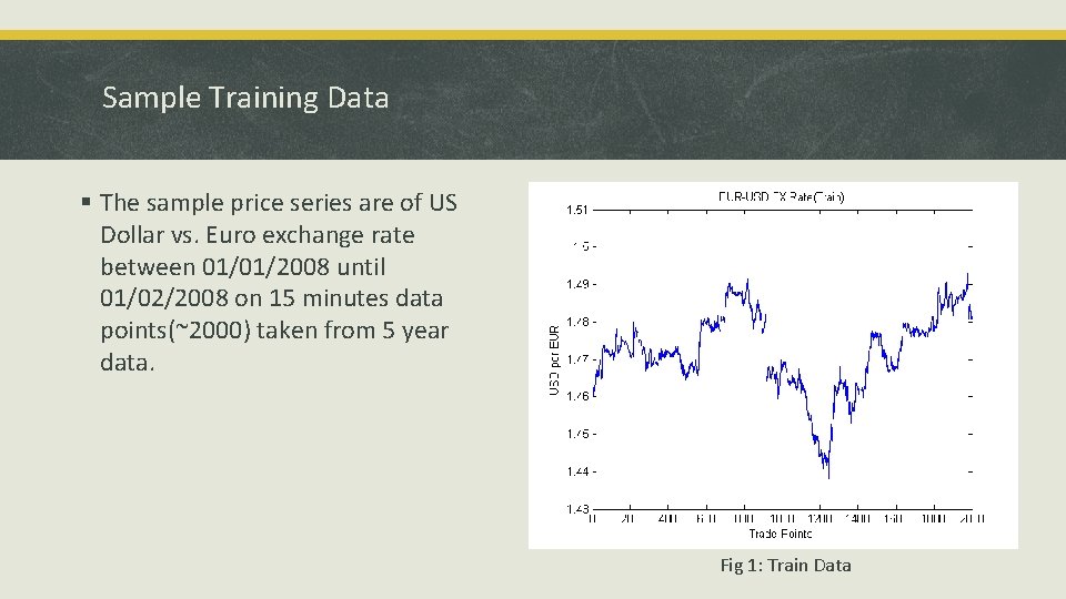Sample Training Data § The sample price series are of US Dollar vs. Euro