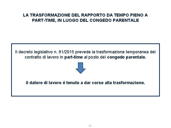 LA TRASFORMAZIONE DEL RAPPORTO DA TEMPO PIENO A PART-TIME, IN LUOGO DEL CONGEDO PARENTALE
