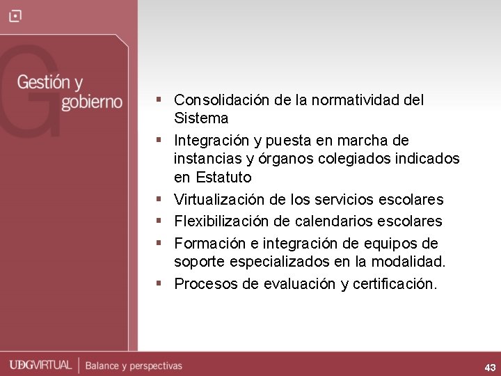 § Consolidación de la normatividad del Sistema § Integración y puesta en marcha de