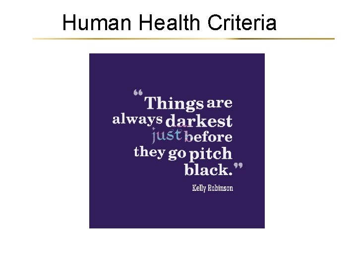Human Health Criteria 