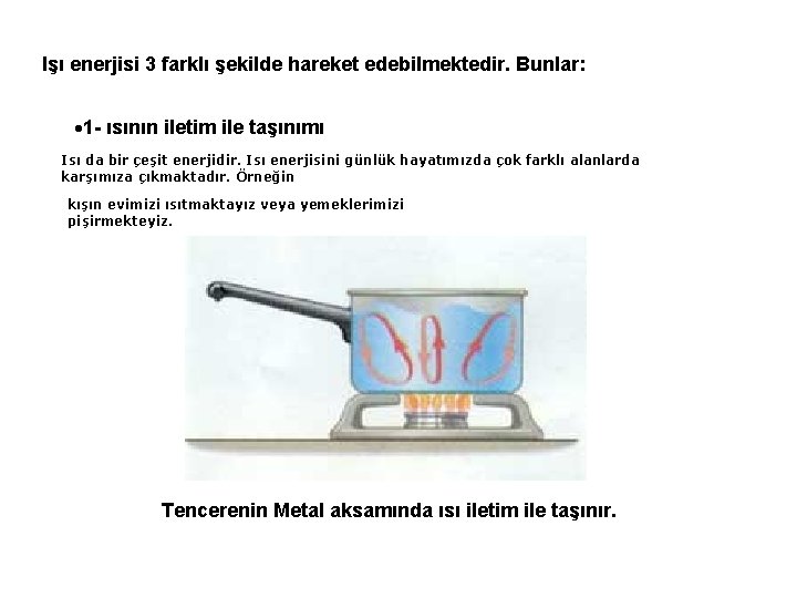 Işı enerjisi 3 farklı şekilde hareket edebilmektedir. Bunlar: 1 - ısının iletim ile taşınımı