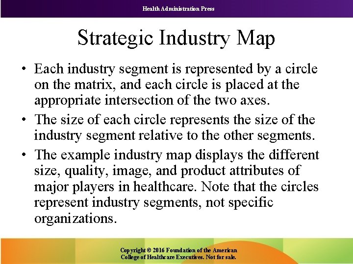 Health Administration Press Strategic Industry Map • Each industry segment is represented by a