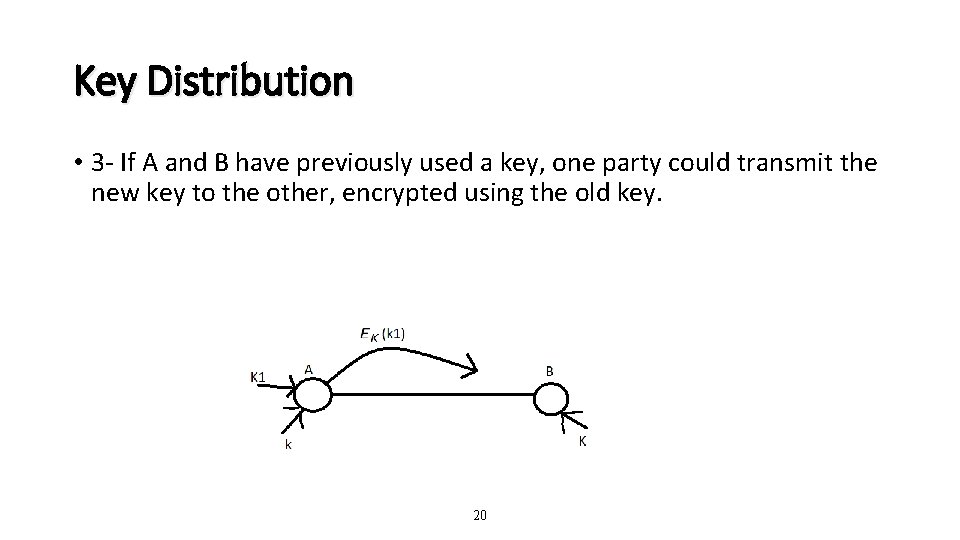 Key Distribution • 3 - If A and B have previously used a key,