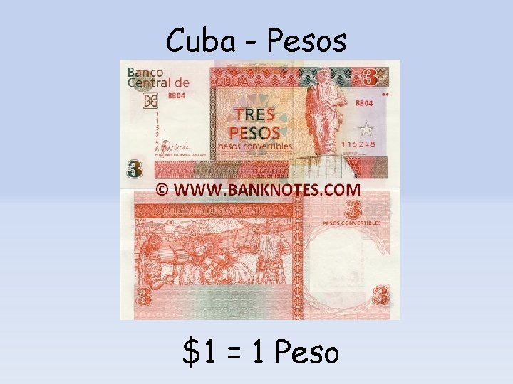 Cuba - Pesos $1 = 1 Peso 