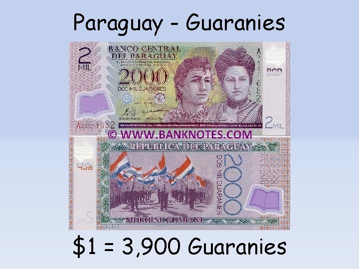 Paraguay - Guaranies $1 = 3, 900 Guaranies 