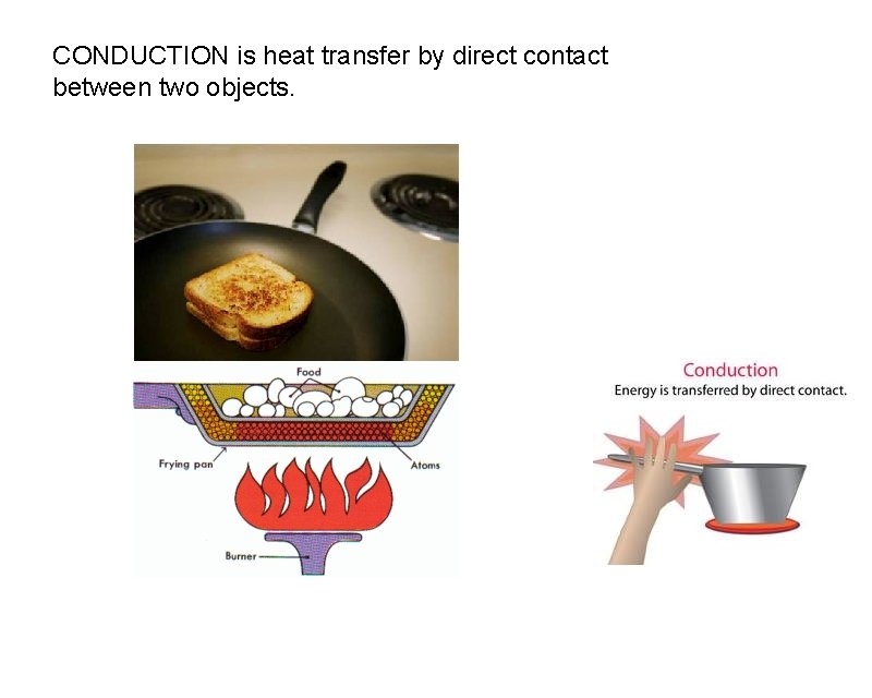 CONDUCTION is heat transfer by direct contact between two objects. CONDUCTION is heat transfer by direct contact between two objects.