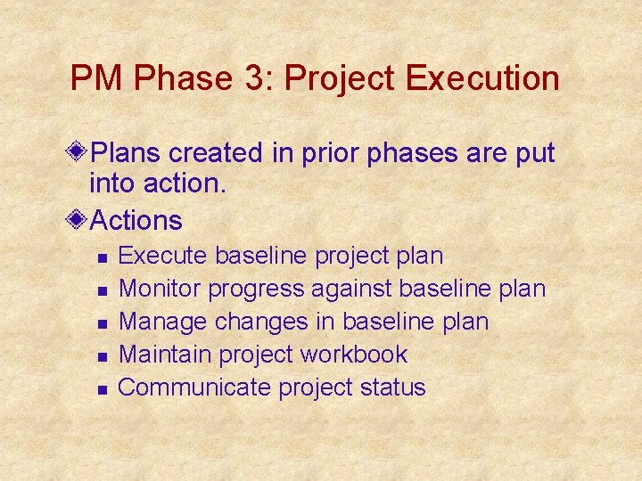 PM Phase 3: Project Execution Plans created in prior phases are put into action.