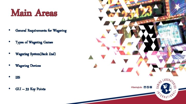 Main Areas • General Requirements for Wagering • Types of Wagering Games • Wagering