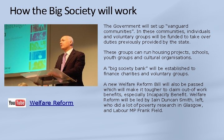 How the Big Society will work The Government will set up “vanguard communities”. In