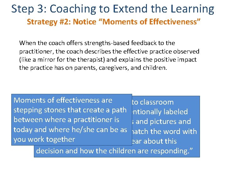 Step 3: Coaching to Extend the Learning Strategy #2: Notice “Moments of Effectiveness” When