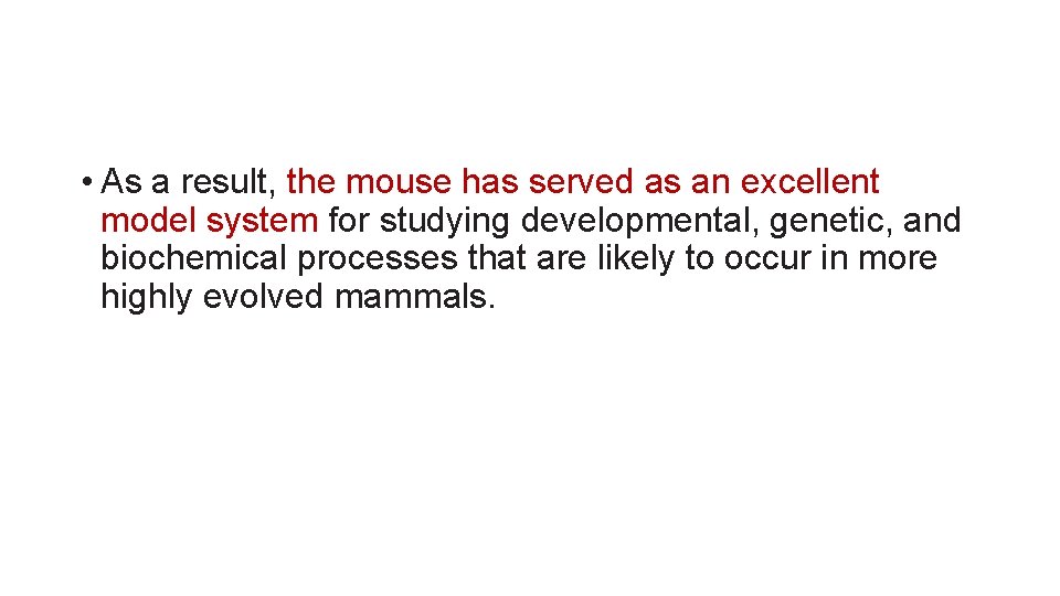  • As a result, the mouse has served as an excellent model system