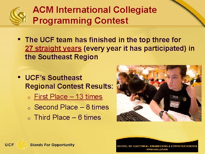 ACM International Collegiate Programming Contest • The UCF team has finished in the top