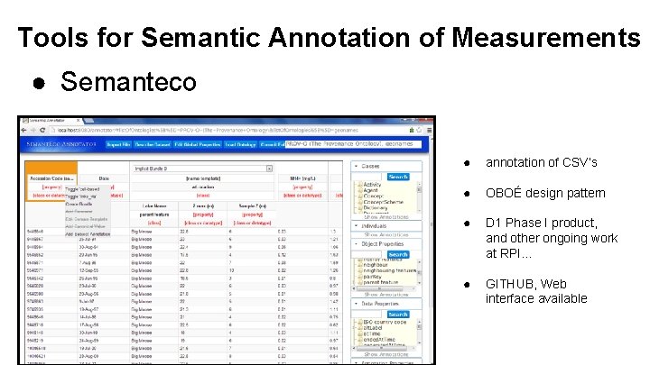 Tools for Semantic Annotation of Measurements ● Semanteco ● annotation of CSV’s ● OBOÉ