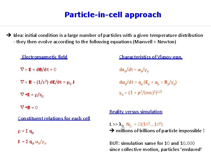 Particle-in-cell approach Idea: initial condition is a large number of particles with a given