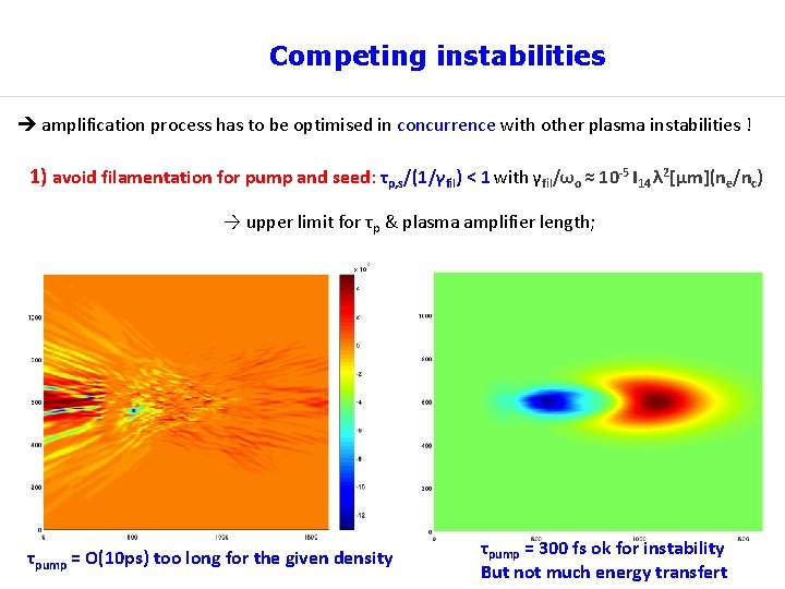 Competing instabilities amplification process has to be optimised in concurrence with other plasma instabilities