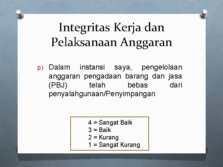 Integritas Kerja dan Pelaksanaan Anggaran p) Dalam instansi saya, pengelolaan anggaran pengadaan barang dan