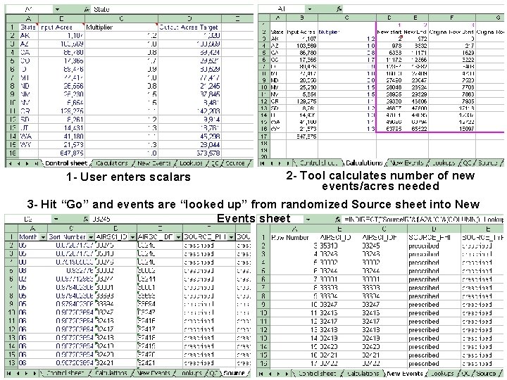 1 - User enters scalars 2 - Tool calculates number of new events/acres needed