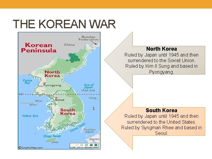THE KOREAN WAR North Korea Ruled by Japan until 1945 and then surrendered to