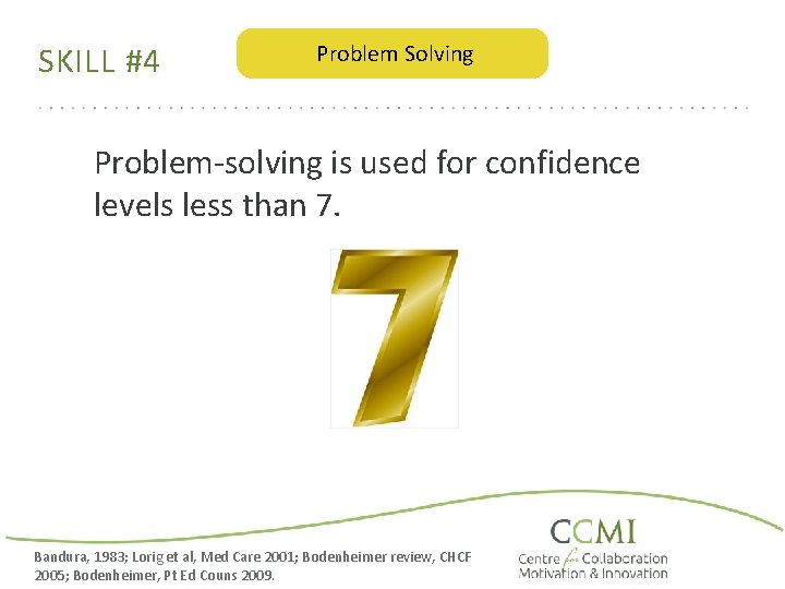 SKILL #4 Problem Solving Problem-solving is used for confidence levels less than 7. Bandura,