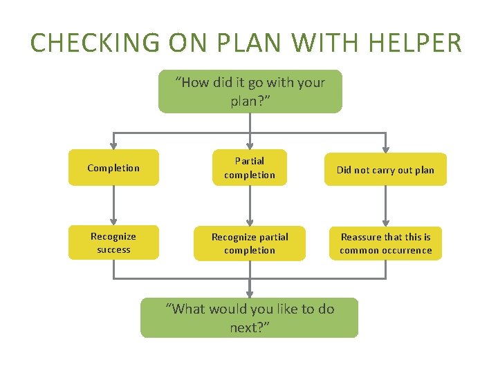 CHECKING ON PLAN WITH HELPER “How did it go with your plan? ” Completion