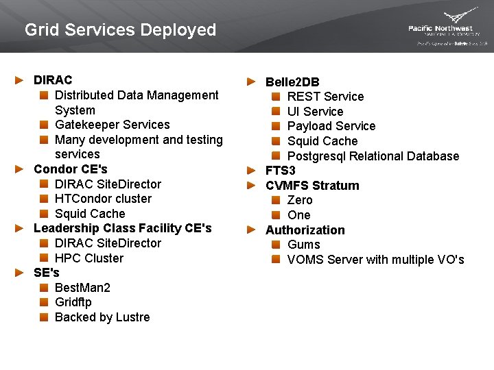 Grid Services Deployed DIRAC Distributed Data Management System Gatekeeper Services Many development and testing