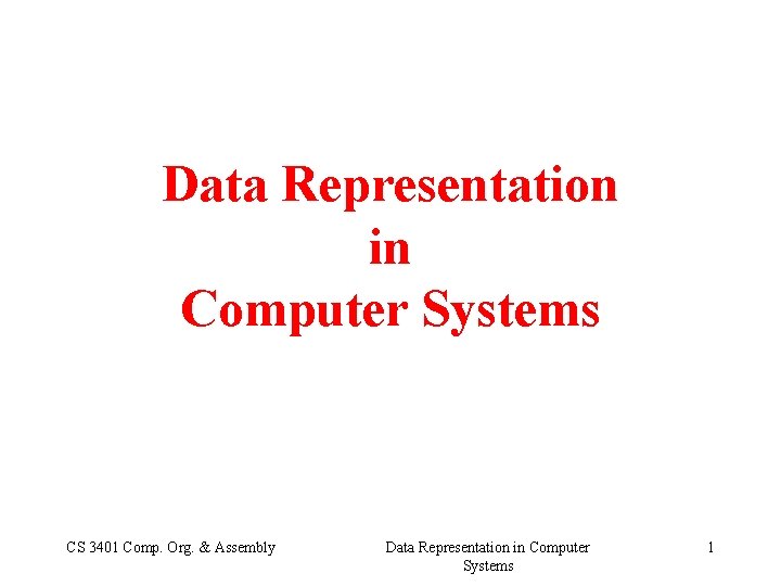 Data Representation in Computer Systems CS 3401 Comp. Org. & Assembly Data Representation in