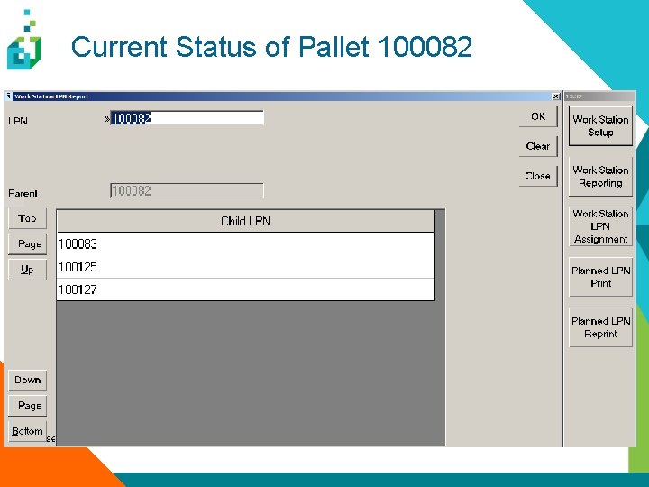 Current Status of Pallet 100082 