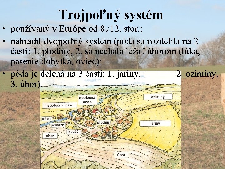Trojpoľný systém • používaný v Európe od 8. /12. stor. ; • nahradil dvojpoľný