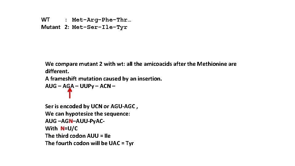 WT : Met-Arg-Phe-Thr… Mutant 2: Met-Ser-Ile-Tyr We compare mutant 2 with wt: all the