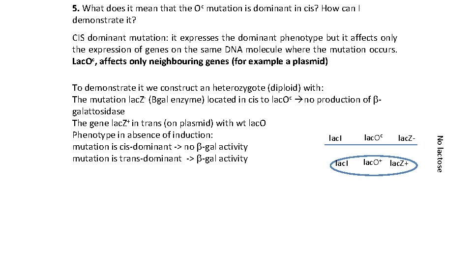 5. What does it mean that the Oc mutation is dominant in cis? How