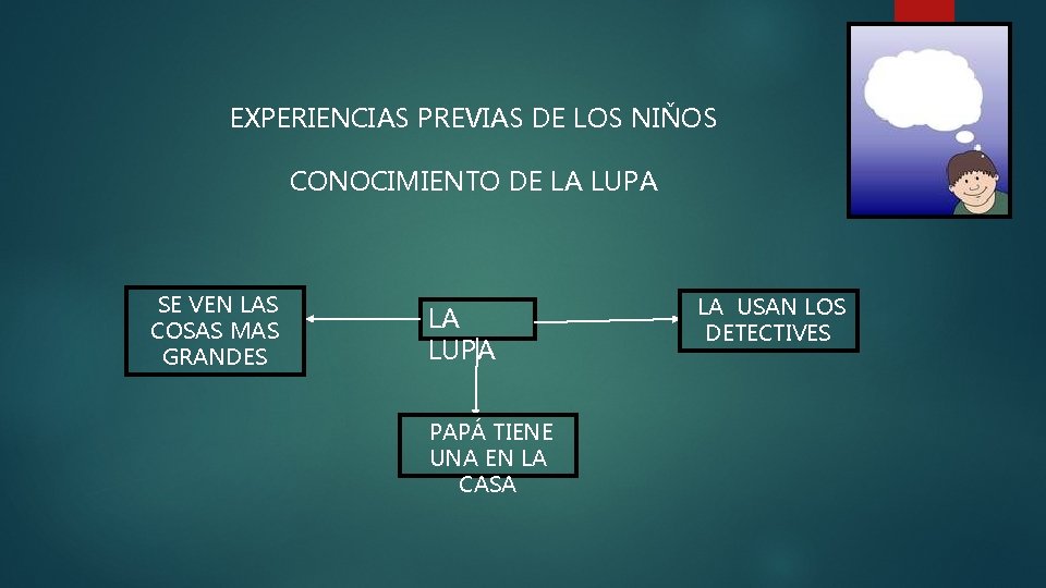 EXPERIENCIAS PREVIAS DE LOS NIŇOS CONOCIMIENTO DE LA LUPA SE VEN LAS COSAS MAS