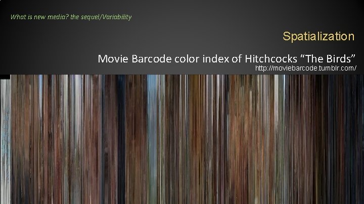 What is new media? the sequel/Variability Spatialization Movie Barcode color index of Hitchcocks “The What is new media? the sequel/Variability Spatialization Movie Barcode color index of Hitchcocks “The