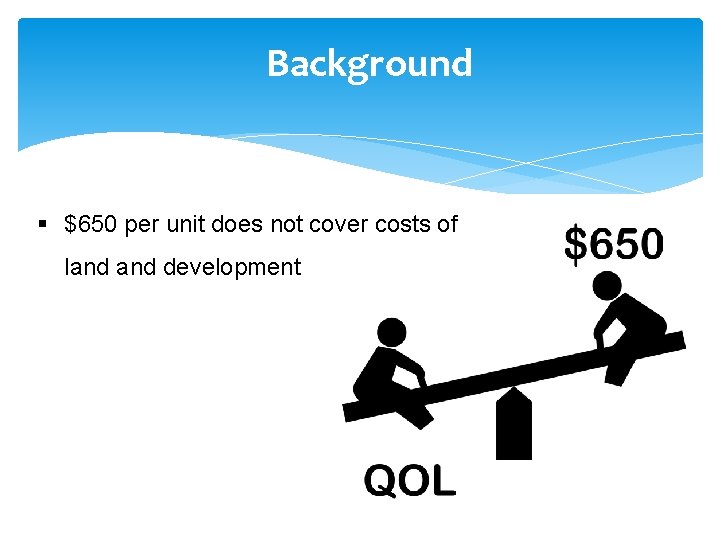 Background § $650 per unit does not cover costs of land development 