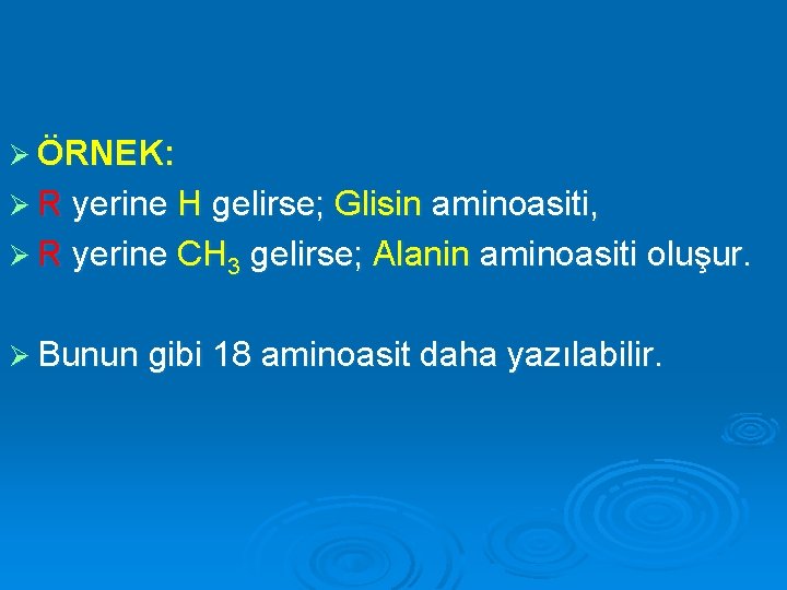 Ø ÖRNEK: Ø R yerine H gelirse; Glisin aminoasiti, Ø R yerine CH 3