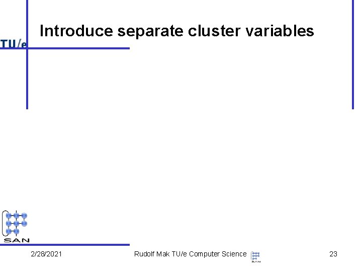 Introduce separate cluster variables 2/28/2021 Rudolf Mak TU/e Computer Science 23 