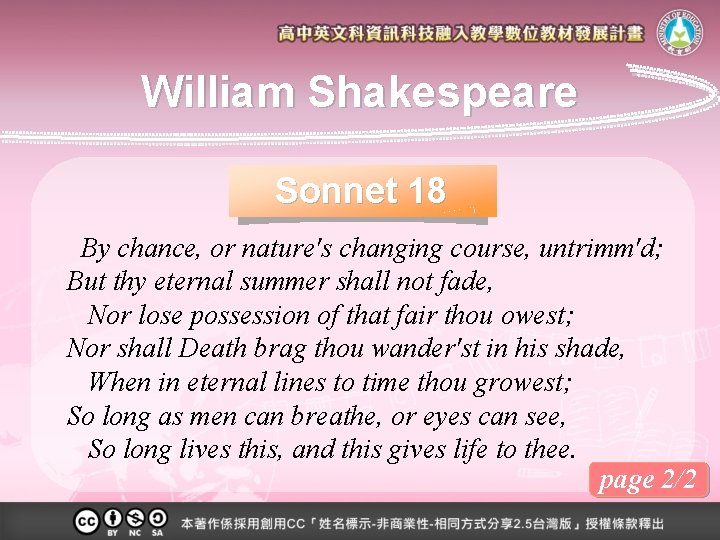 William Shakespeare Sonnet 18 By chance, or nature's changing course, untrimm'd; But thy eternal