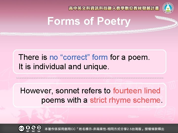 Forms of Poetry There is no “correct” form for a poem. It is individual