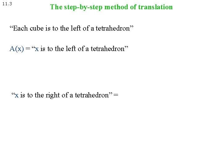 11. 3 The step-by-step method of translation “Each cube is to the left of