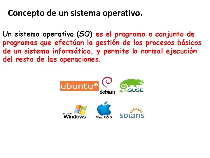 Concepto de un sistema operativo. Un sistema operativo (SO) es el programa o conjunto Concepto de un sistema operativo. Un sistema operativo (SO) es el programa o conjunto