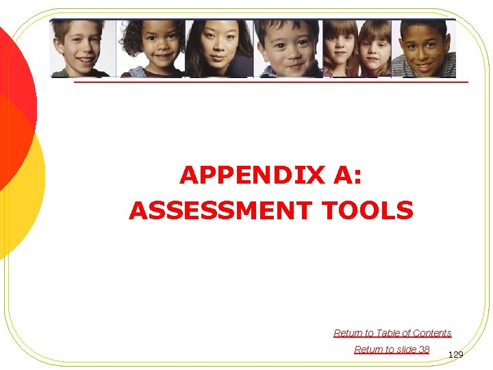 APPENDIX A: ASSESSMENT TOOLS Return to Table of Contents Return to slide 38 129