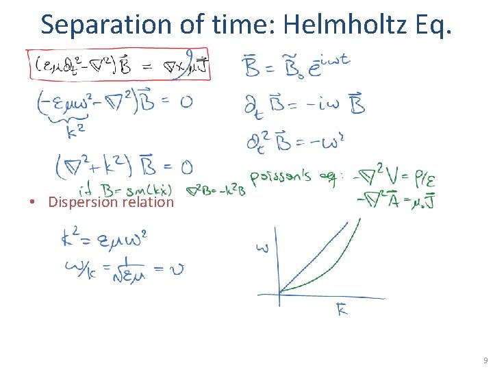 Separation of time: Helmholtz Eq. • Dispersion relation 9 