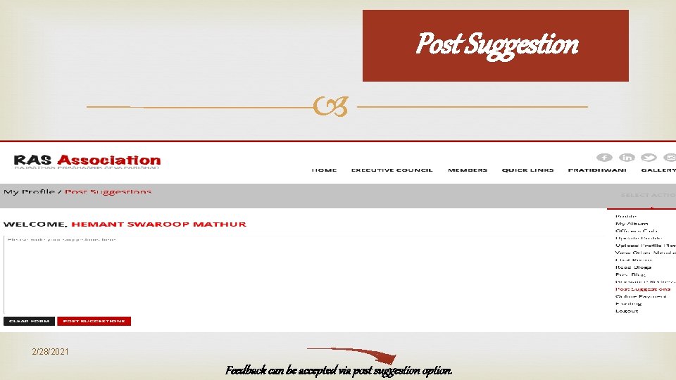 Post Suggestion 2/28/2021 Feedback can be accepted via post suggestion option. Post Suggestion 2/28/2021 Feedback can be accepted via post suggestion option.