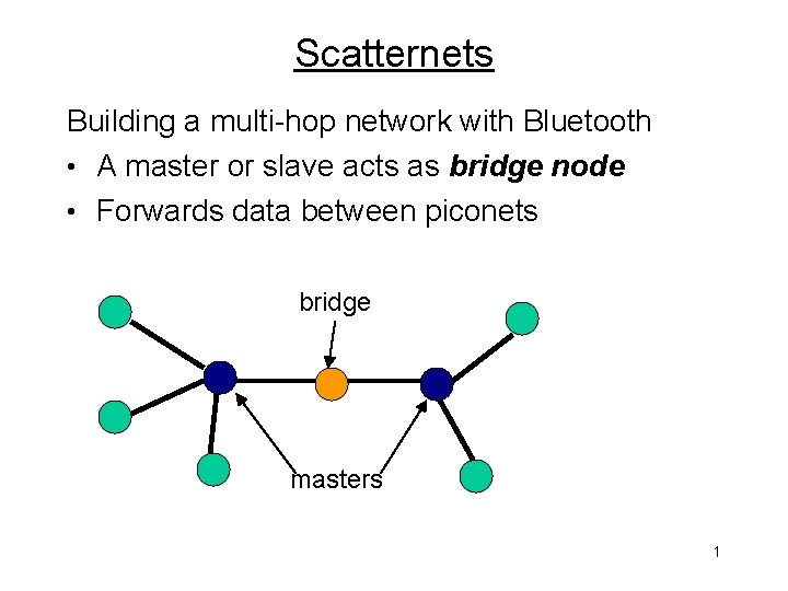 Scatternets Building a multi-hop network with Bluetooth • A master or slave acts as