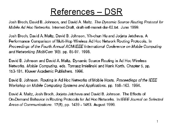 References – DSR 1 