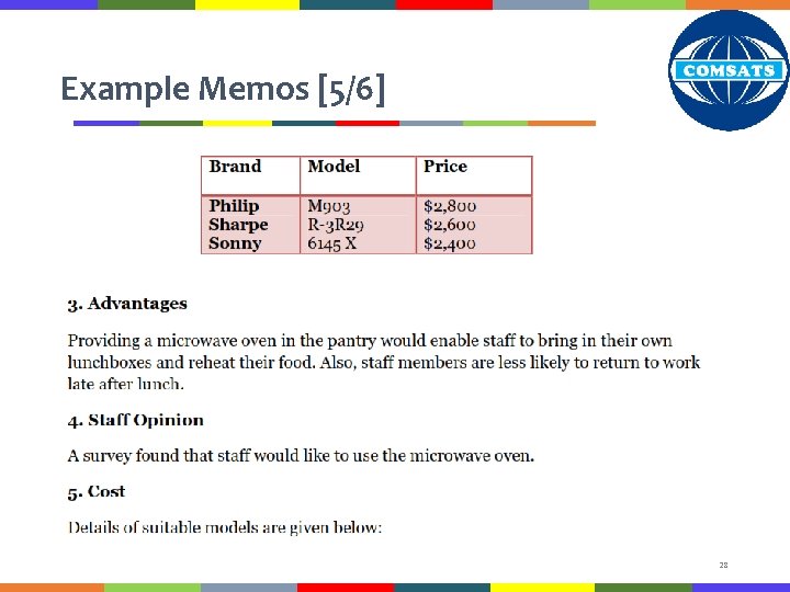 Example Memos [5/6] 28 