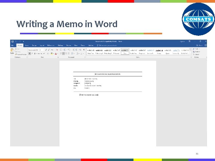 Writing a Memo in Word 31 